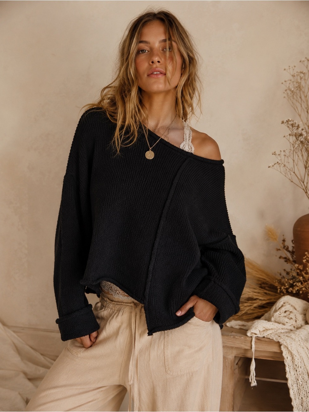 ZENANA | Asymmetrical Hem Drop Shoulder Sweater